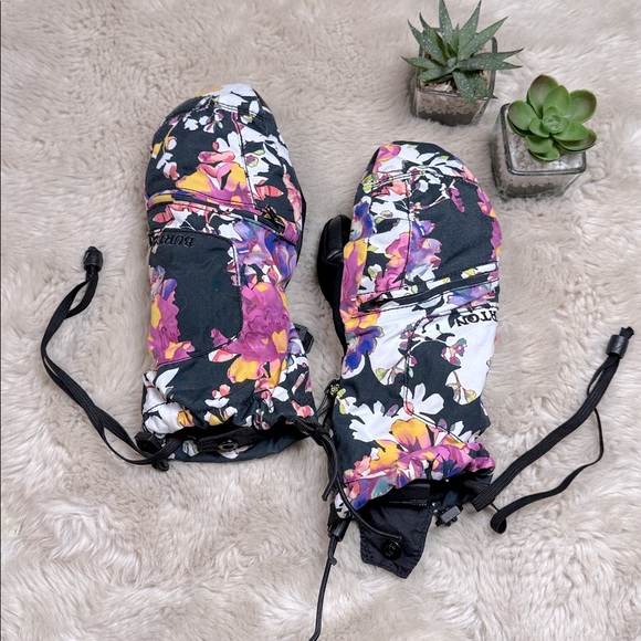 Burton Vent Gloves / Snow Mittens Kid Youth Size XL Floral Flowers Dryride - Picture 1 of 10